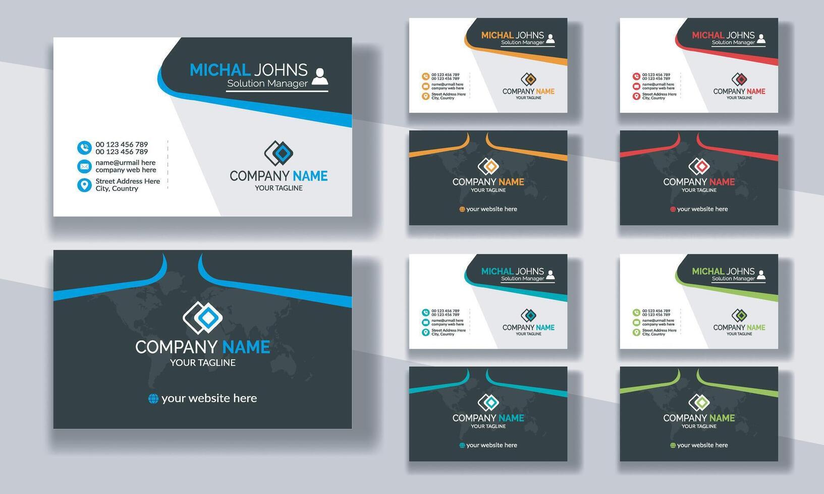 Creative modern clean corporate double-side business card template, personal visiting card, professional simple identity blue, red, white and black elegant visiting card. vector