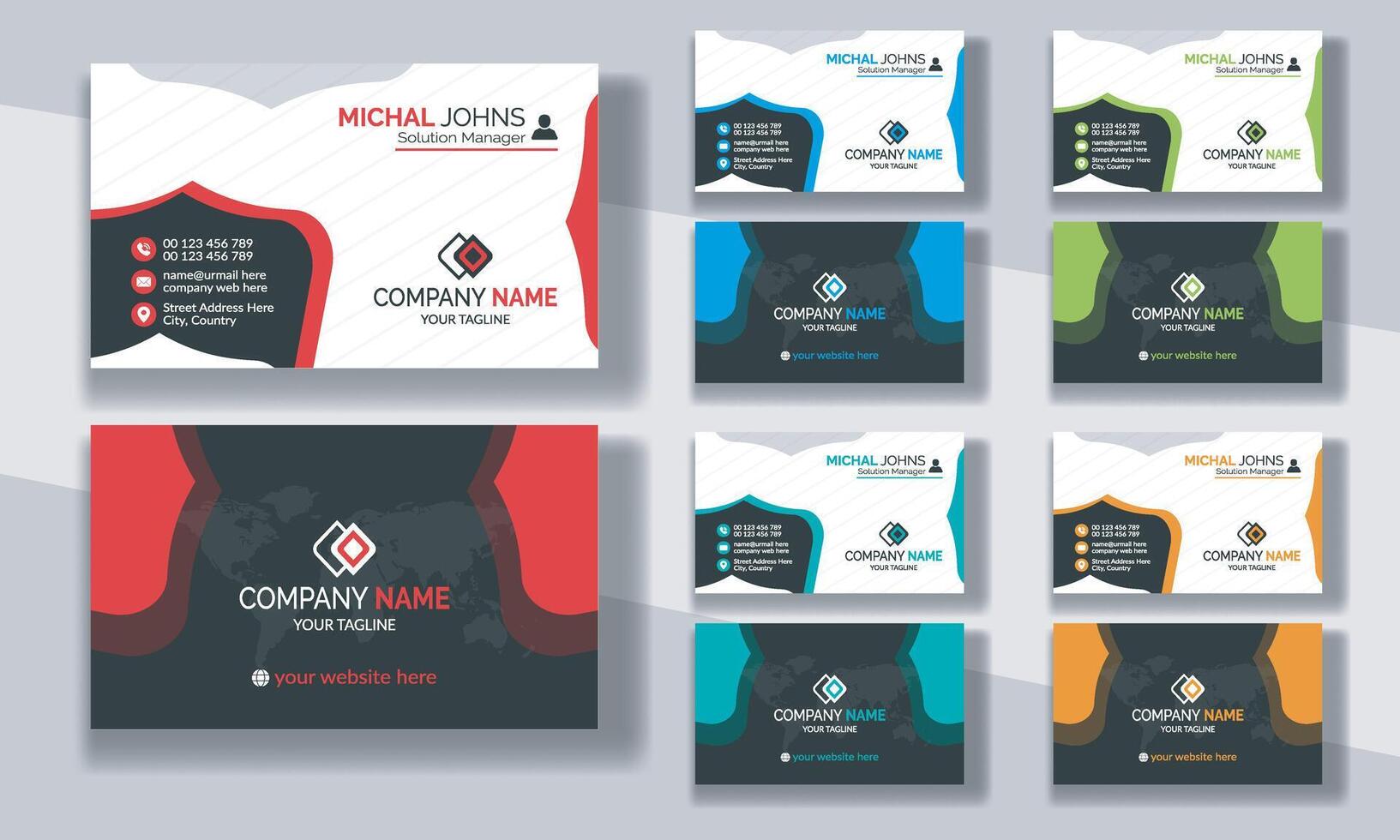 Creative modern clean corporate double-side business card template, personal visiting card, professional simple identity blue, red, white and black elegant visiting card. vector