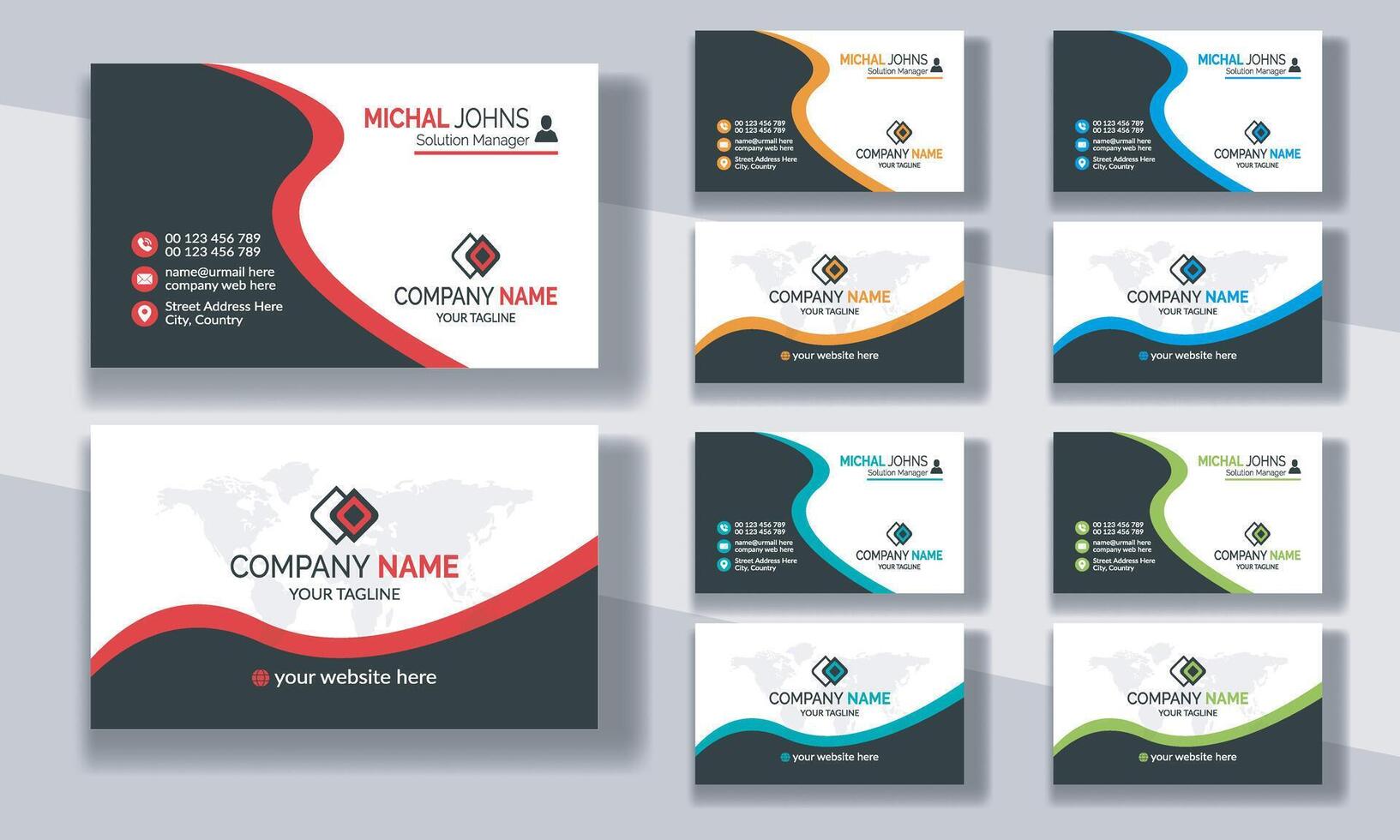 Creative modern clean corporate double-side business card template, personal visiting card, professional simple identity blue, red, white and black elegant visiting card. vector