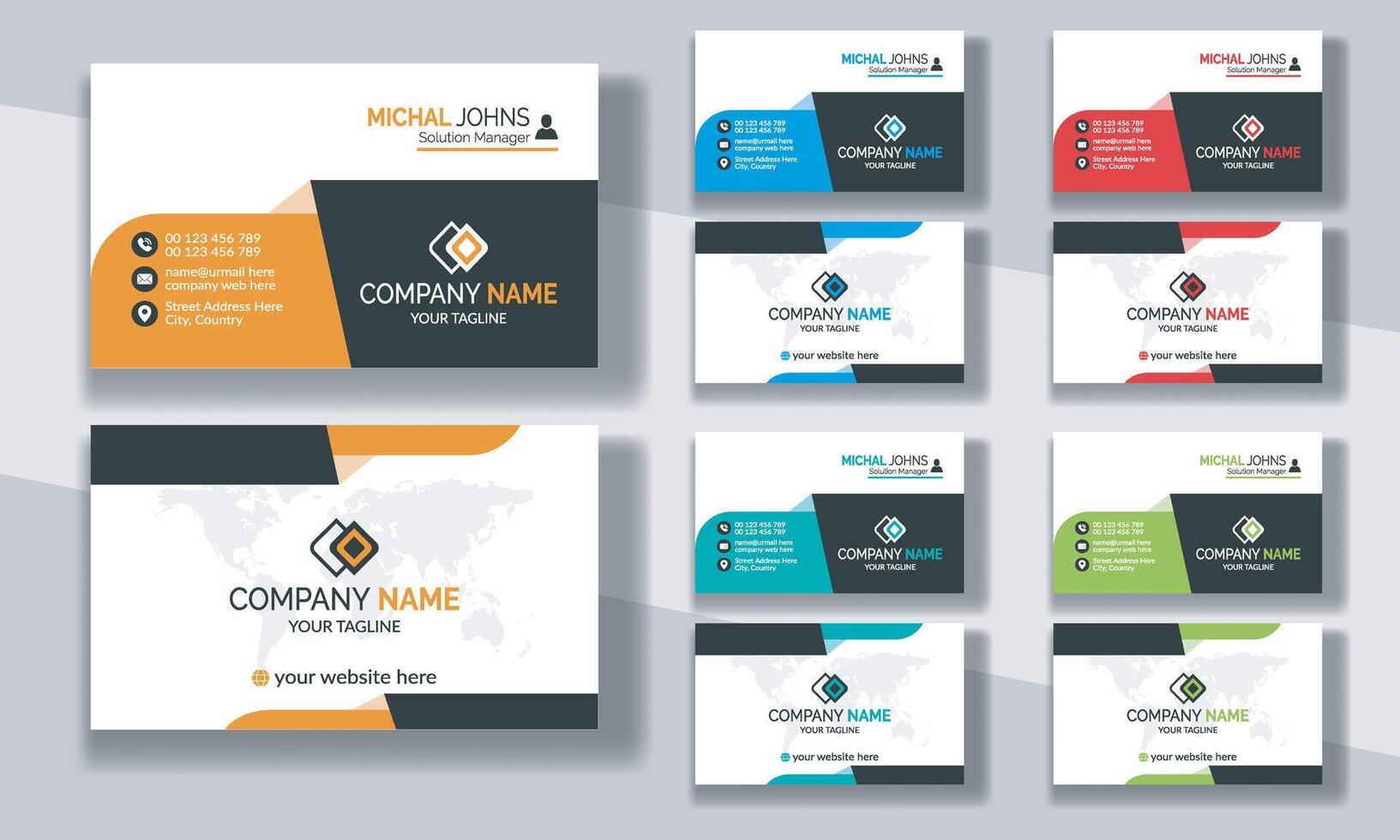 Creative modern clean corporate double-side business card template, personal visiting card, professional simple identity blue, red, white and black elegant visiting card. vector