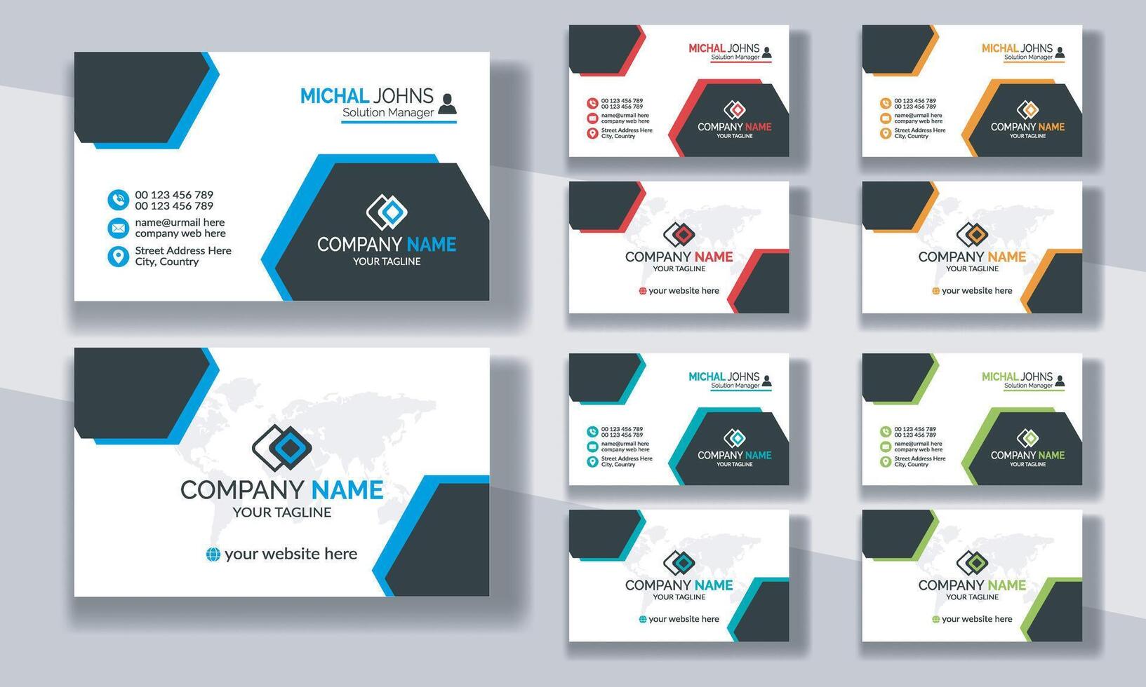Creative modern clean corporate double-side business card template, personal visiting card, professional simple identity blue, red, white and black elegant visiting card. vector