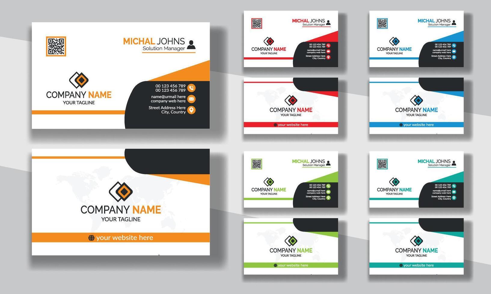Creative modern clean corporate double-side business card template, personal visiting card, professional simple identity blue, red, white and black elegant visiting card. vector