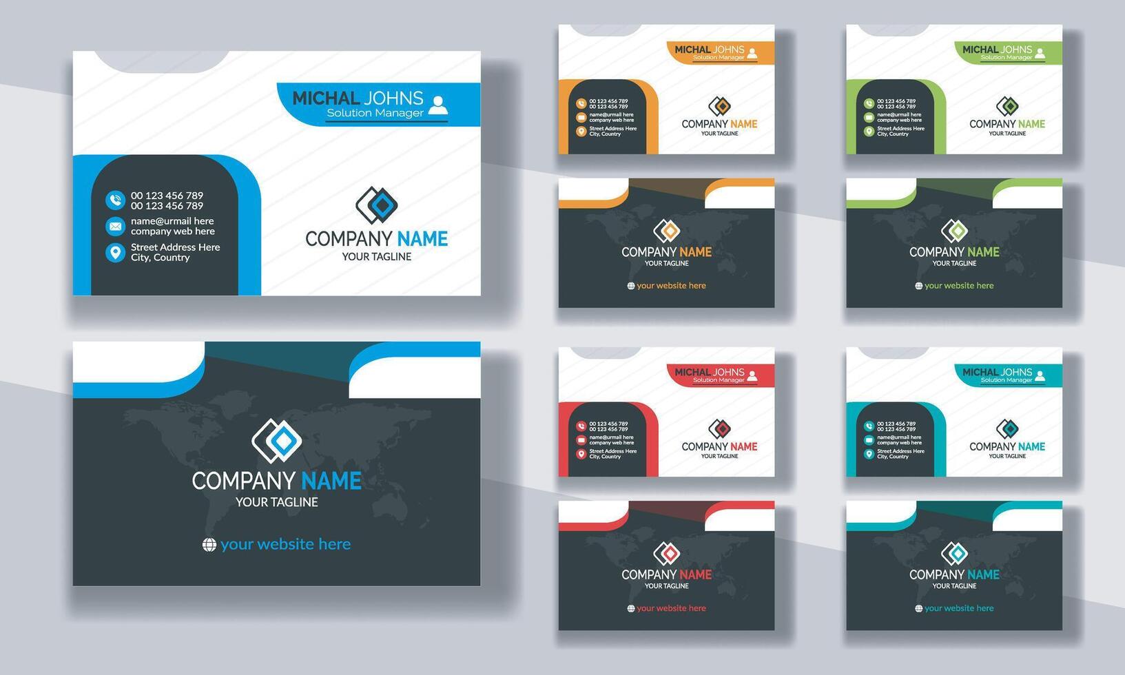 Creative modern clean corporate double-side business card template, personal visiting card, professional simple identity blue, red, white and black elegant visiting card. vector