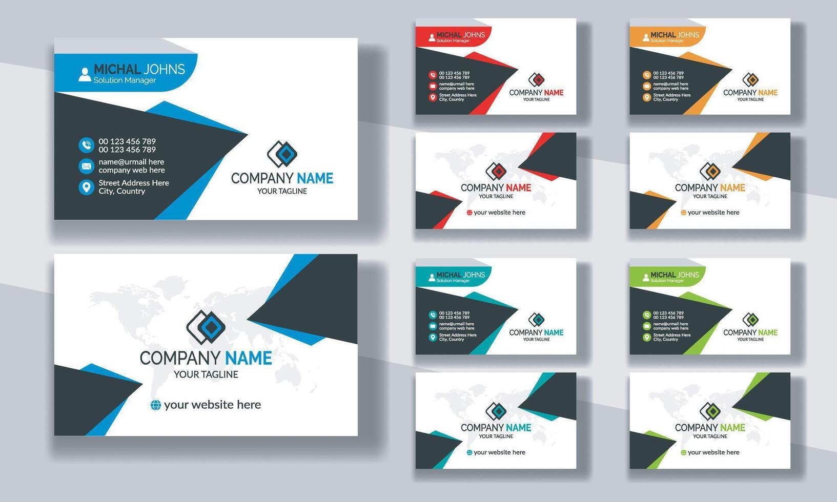 Creative modern clean corporate double-side business card template, personal visiting card, professional simple identity blue, red, white and black elegant visiting card. vector