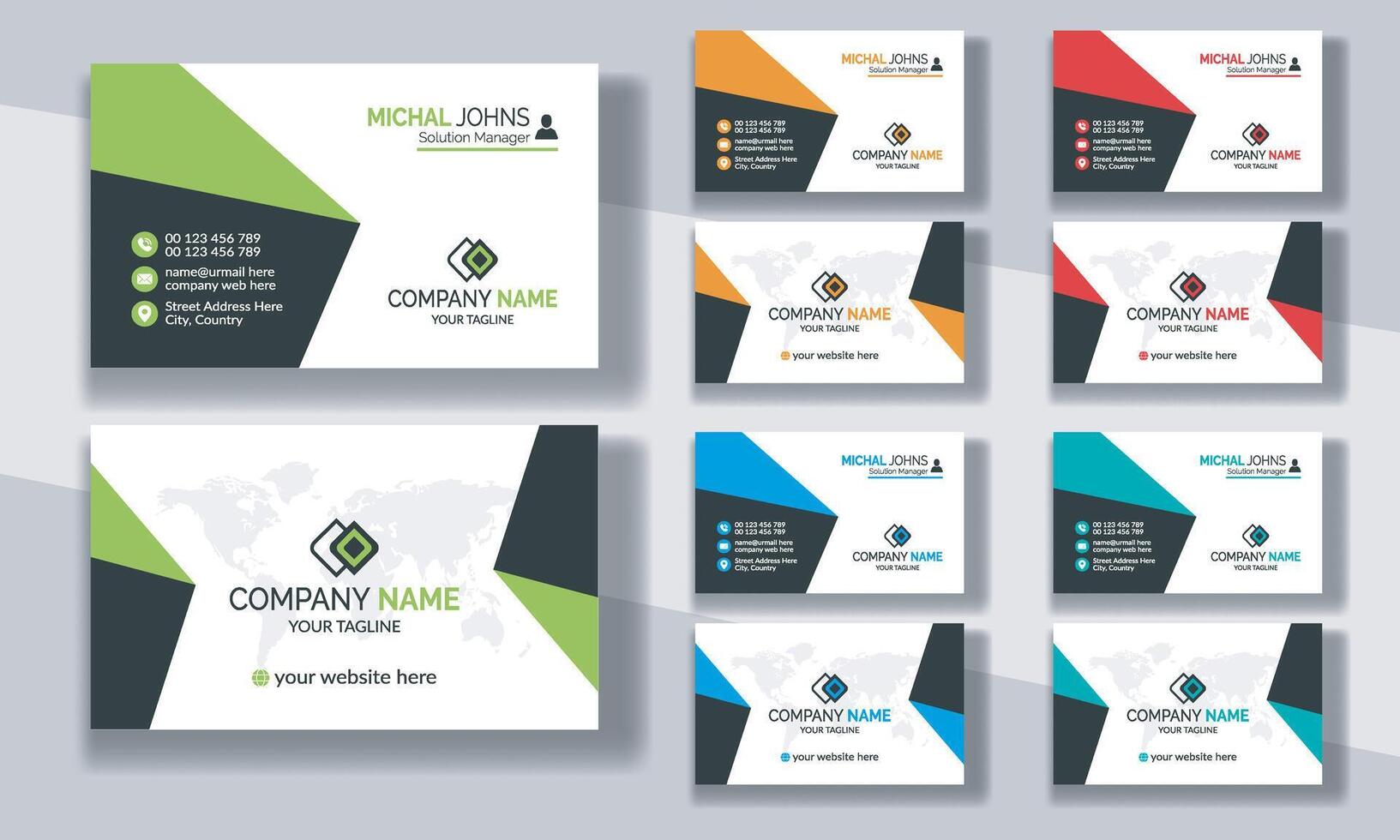 Creative modern clean corporate double-side business card template, personal visiting card, professional simple identity blue, red, white and black elegant visiting card. vector