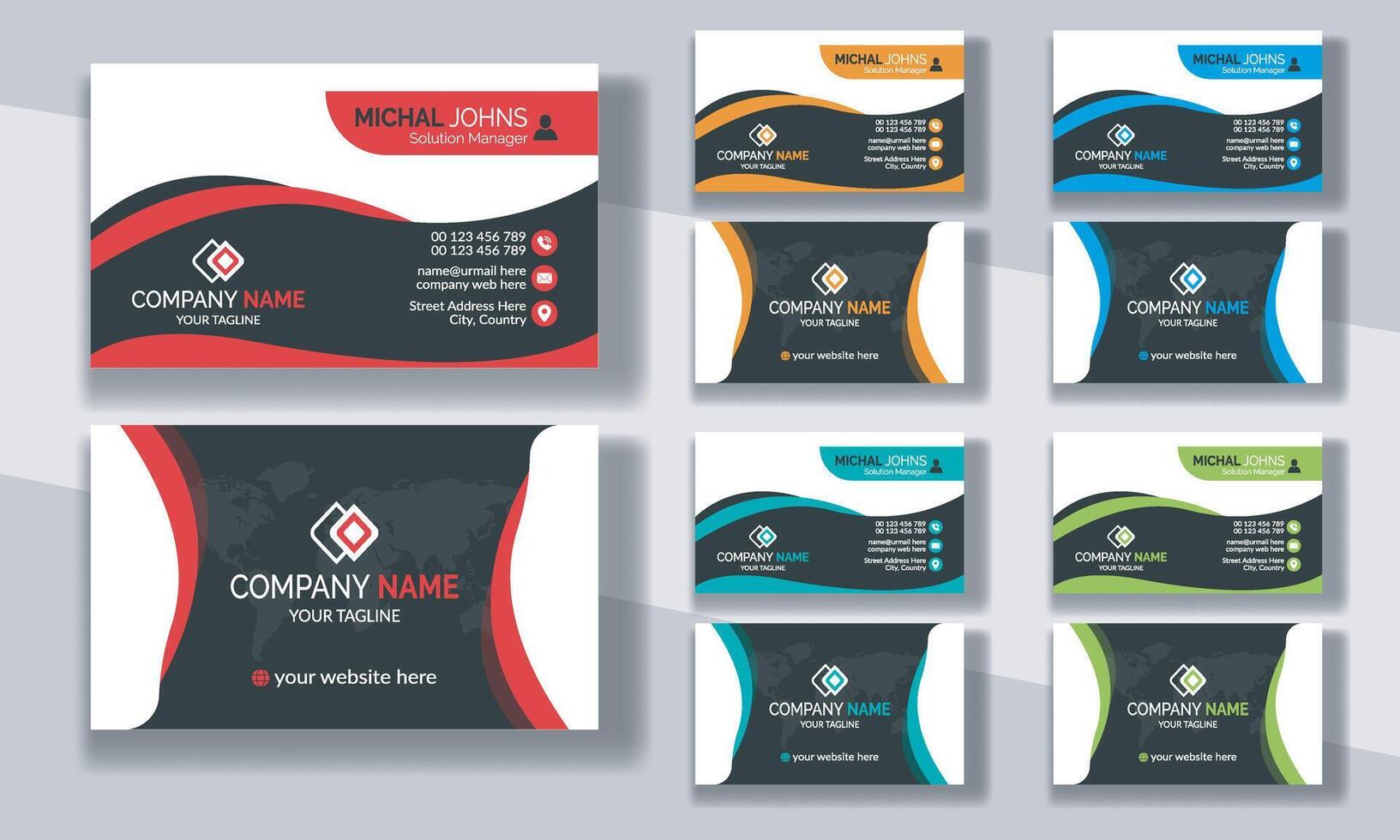 Creative modern clean corporate double-side business card template, personal visiting card, professional simple identity blue, red, white and black elegant visiting card. vector