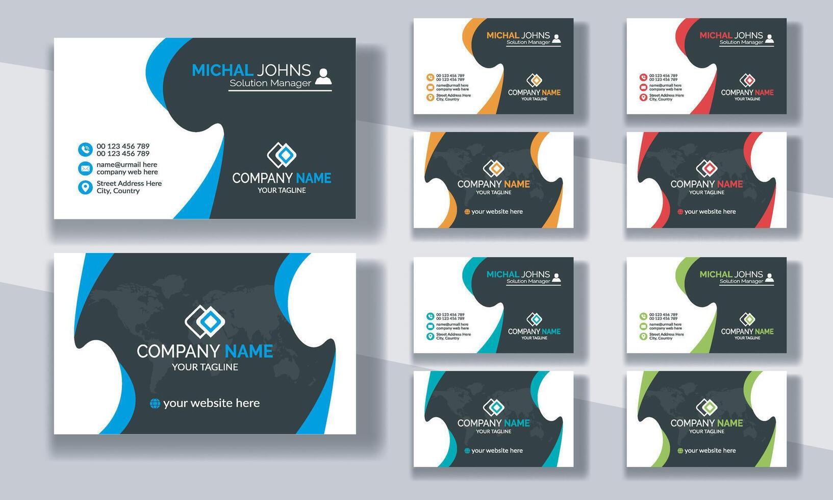 Creative modern clean corporate double-side business card template, personal visiting card, professional simple identity blue, red, white and black elegant visiting card. vector
