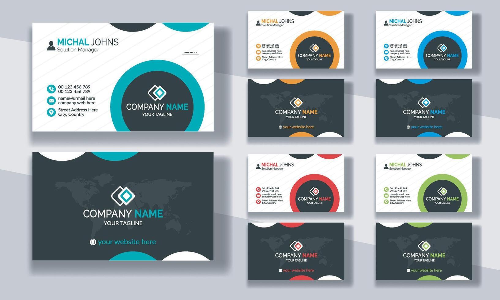 Creative modern clean corporate double-side business card template, personal visiting card, professional simple identity blue, red, white and black elegant visiting card. vector