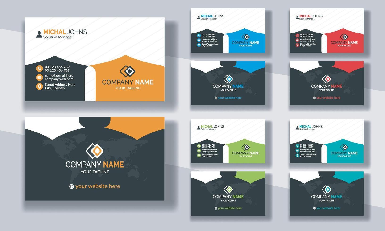 Creative modern clean corporate double-side business card template, personal visiting card, professional simple identity blue, red, white and black elegant visiting card. vector