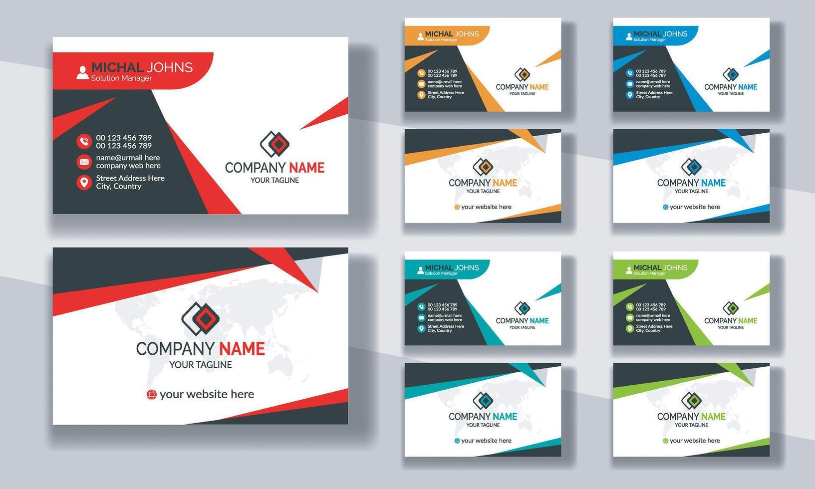 Creative modern clean corporate double-side business card template, personal visiting card, professional simple identity blue, red, white and black elegant visiting card. vector