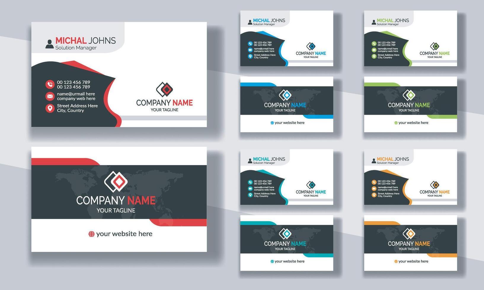 Creative modern clean corporate double-side business card template, personal visiting card, professional simple identity blue, red, white and black elegant visiting card. vector