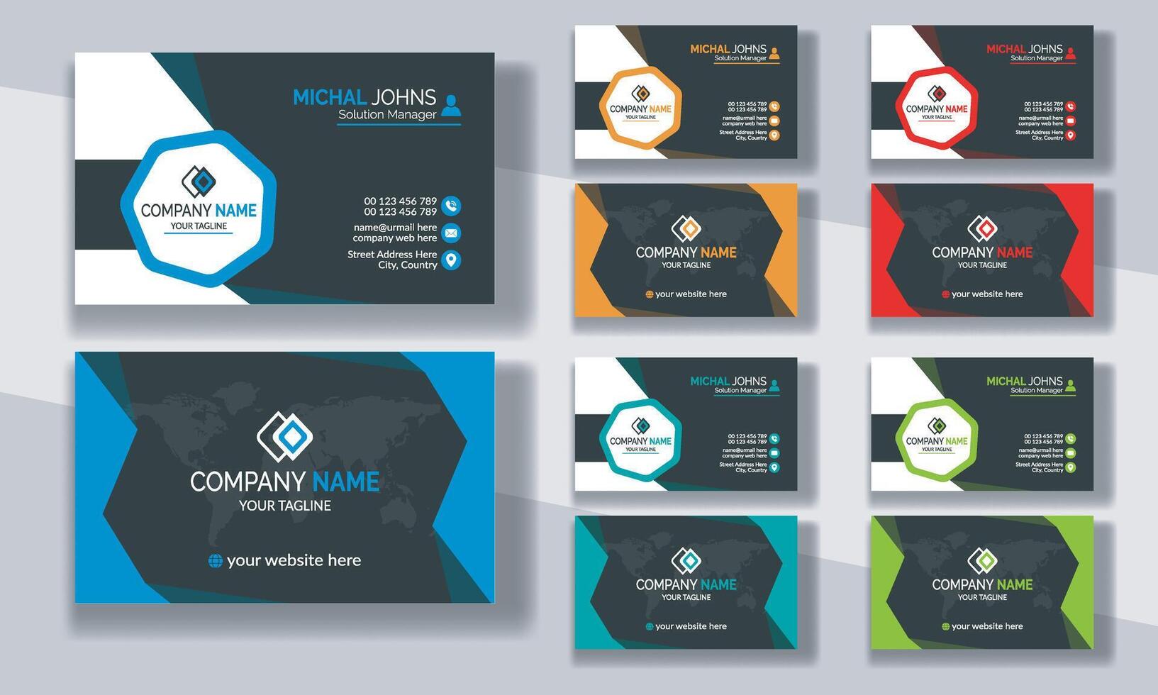 Creative modern clean corporate double-side business card template, personal visiting card, professional simple identity blue, red, white and black elegant visiting card. vector