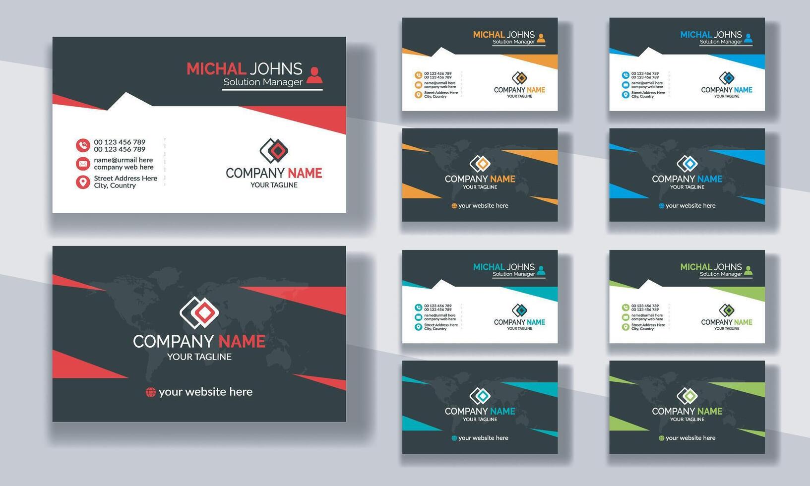 Creative modern clean corporate double-side business card template, personal visiting card, professional simple identity blue, red, white and black elegant visiting card. vector