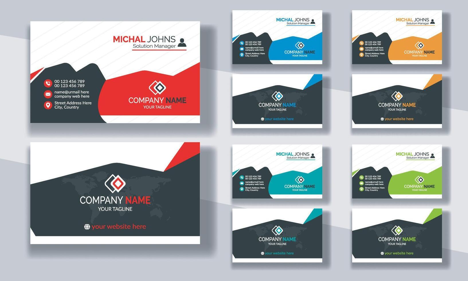 Creative modern clean corporate double-side business card template, personal visiting card, professional simple identity blue, red, white and black elegant visiting card. vector