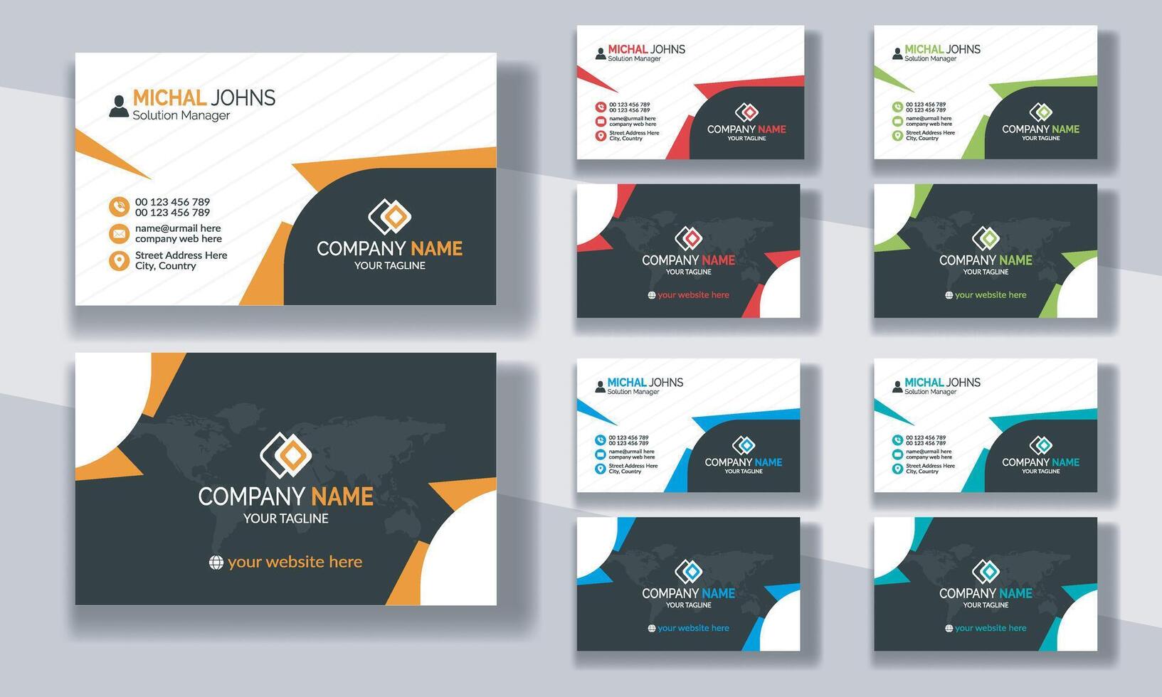 Creative modern clean corporate double-side business card template, personal visiting card, professional simple identity blue, red, white and black elegant visiting card. vector