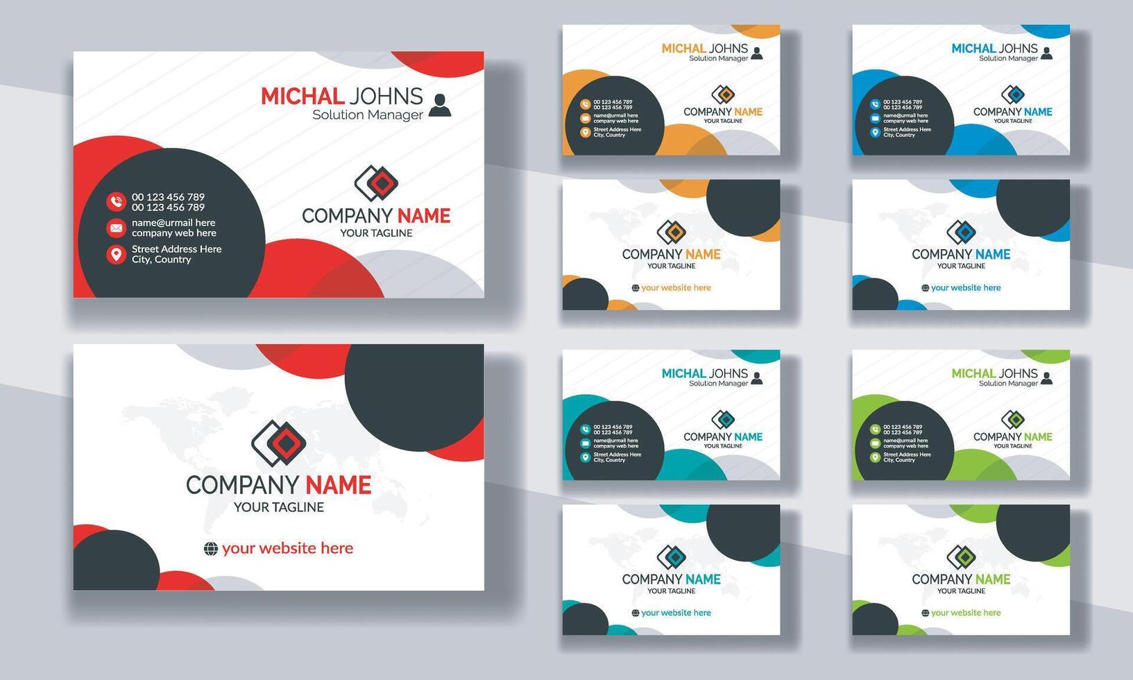 Creative modern clean corporate double-side business card template, personal visiting card, professional simple identity blue, red, white and black elegant visiting card. vector
