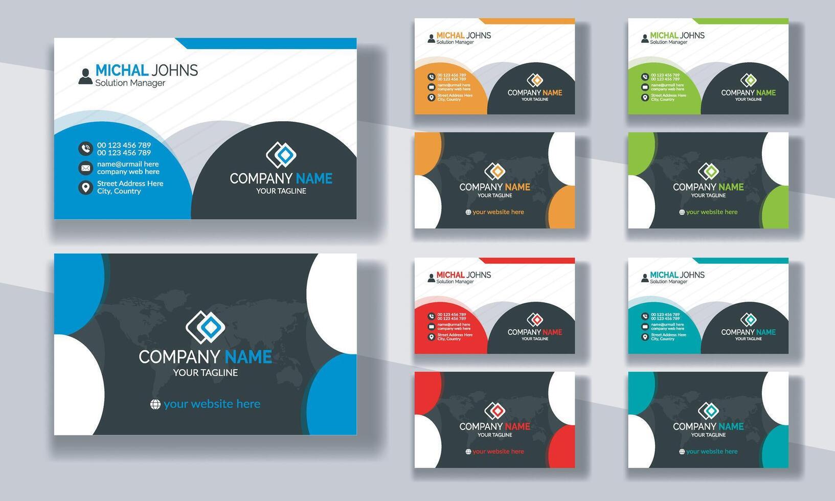 Creative modern clean corporate double-side business card template, personal visiting card, professional simple identity blue, red, white and black elegant visiting card. vector