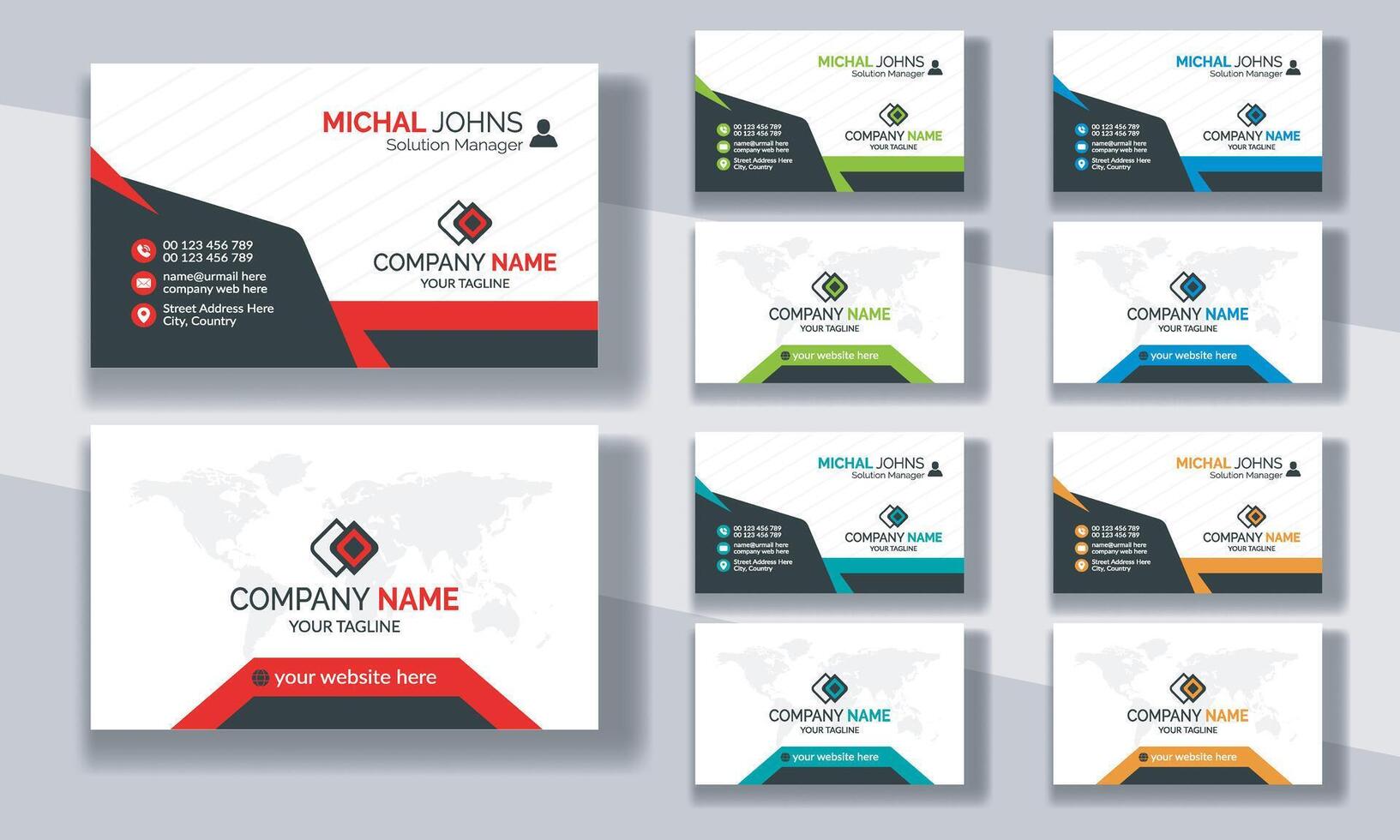 Creative modern clean corporate double-side business card template, personal visiting card, professional simple identity blue, red, white and black elegant visiting card. vector