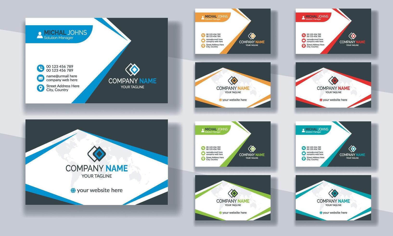 Creative modern clean corporate double-side business card template, personal visiting card, professional simple identity blue, red, white and black elegant visiting card. vector