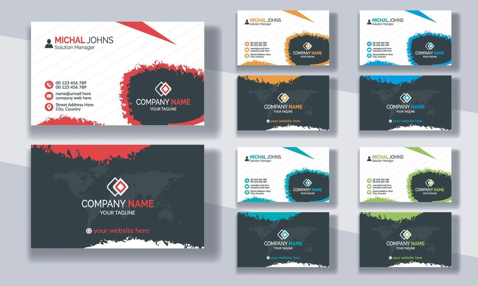 Creative modern clean corporate double-side business card template, personal visiting card, professional simple identity blue, red, white and black elegant visiting card. vector