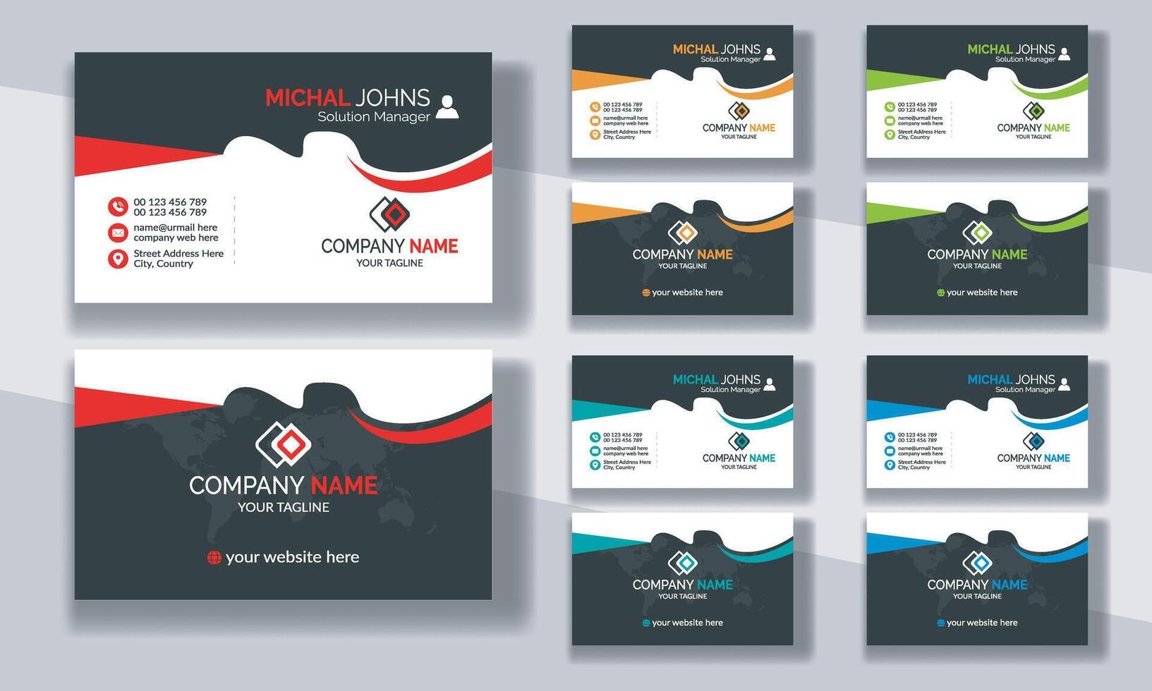 Creative modern clean corporate double-side business card template, personal visiting card, professional simple identity blue, red, white and black elegant visiting card. vector