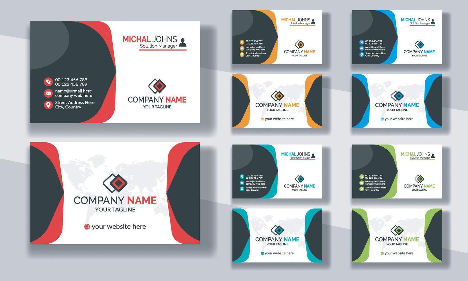 Creative modern clean corporate double-side business card template, personal visiting card, professional simple identity blue, red, white and black elegant visiting card. vector