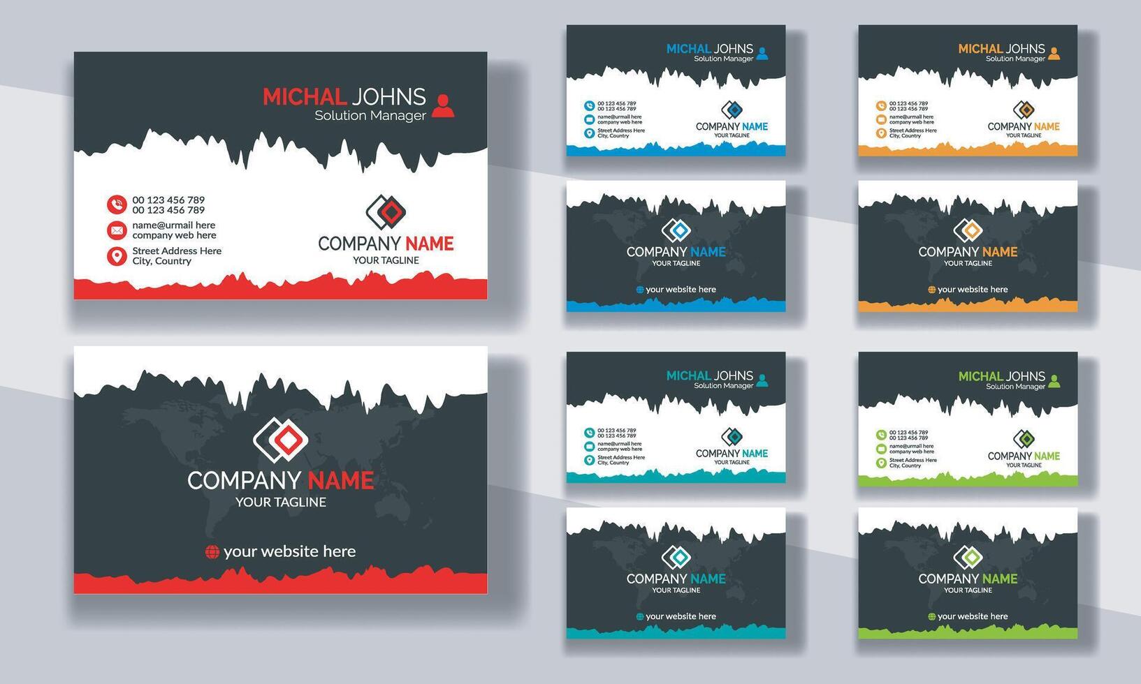 Creative modern clean corporate double-side business card template, personal visiting card, professional simple identity blue, red, white and black elegant visiting card. vector