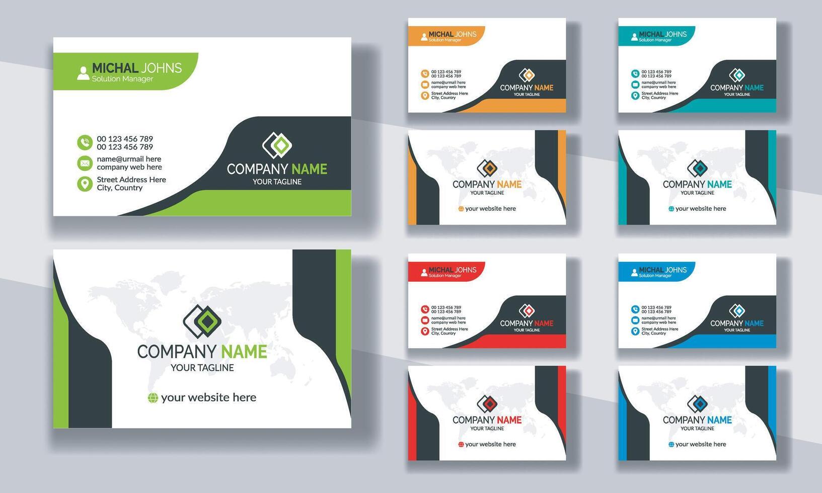 Creative modern clean corporate double-side business card template, personal visiting card, professional simple identity blue, red, white and black elegant visiting card. vector