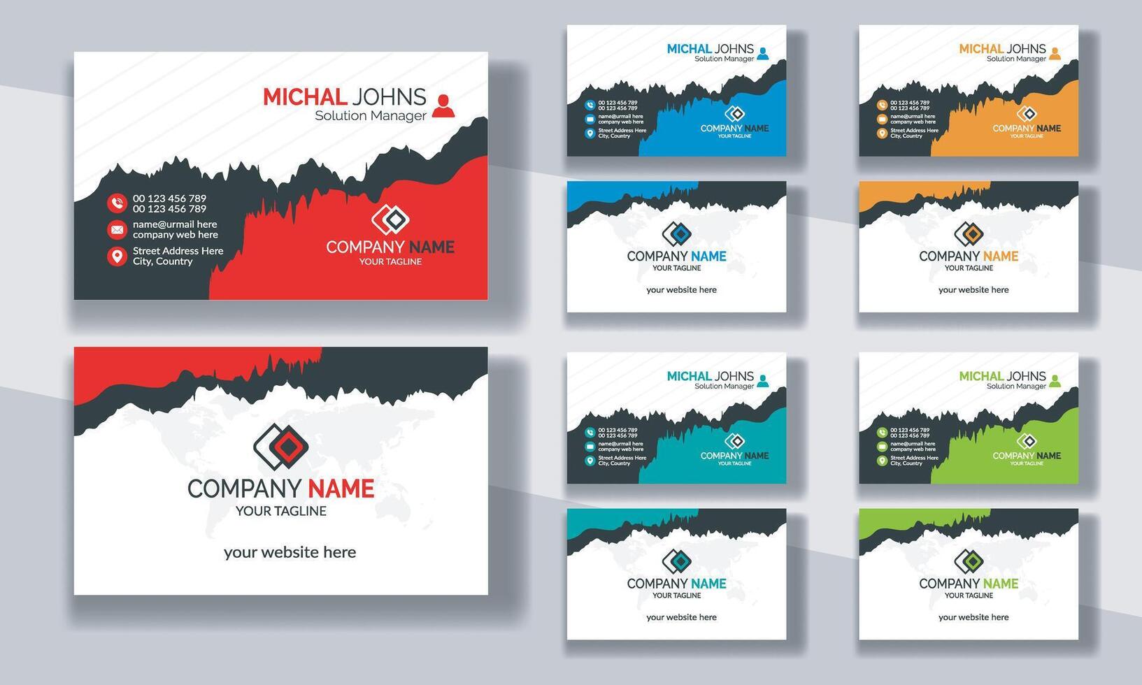 Creative modern clean corporate double-side business card template, personal visiting card, professional simple identity blue, red, white and black elegant visiting card. vector