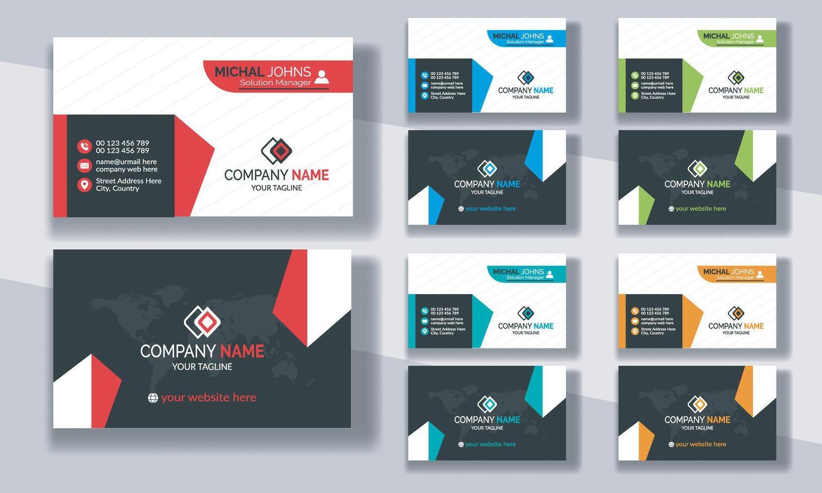 Creative modern clean corporate double-side business card template, personal visiting card, professional simple identity blue, red, white and black elegant visiting card. vector