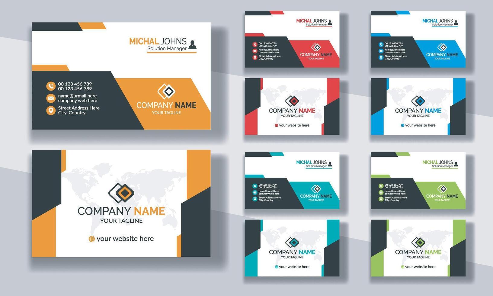 Creative modern clean corporate double-side business card template, personal visiting card, professional simple identity blue, red, white and black elegant visiting card. vector