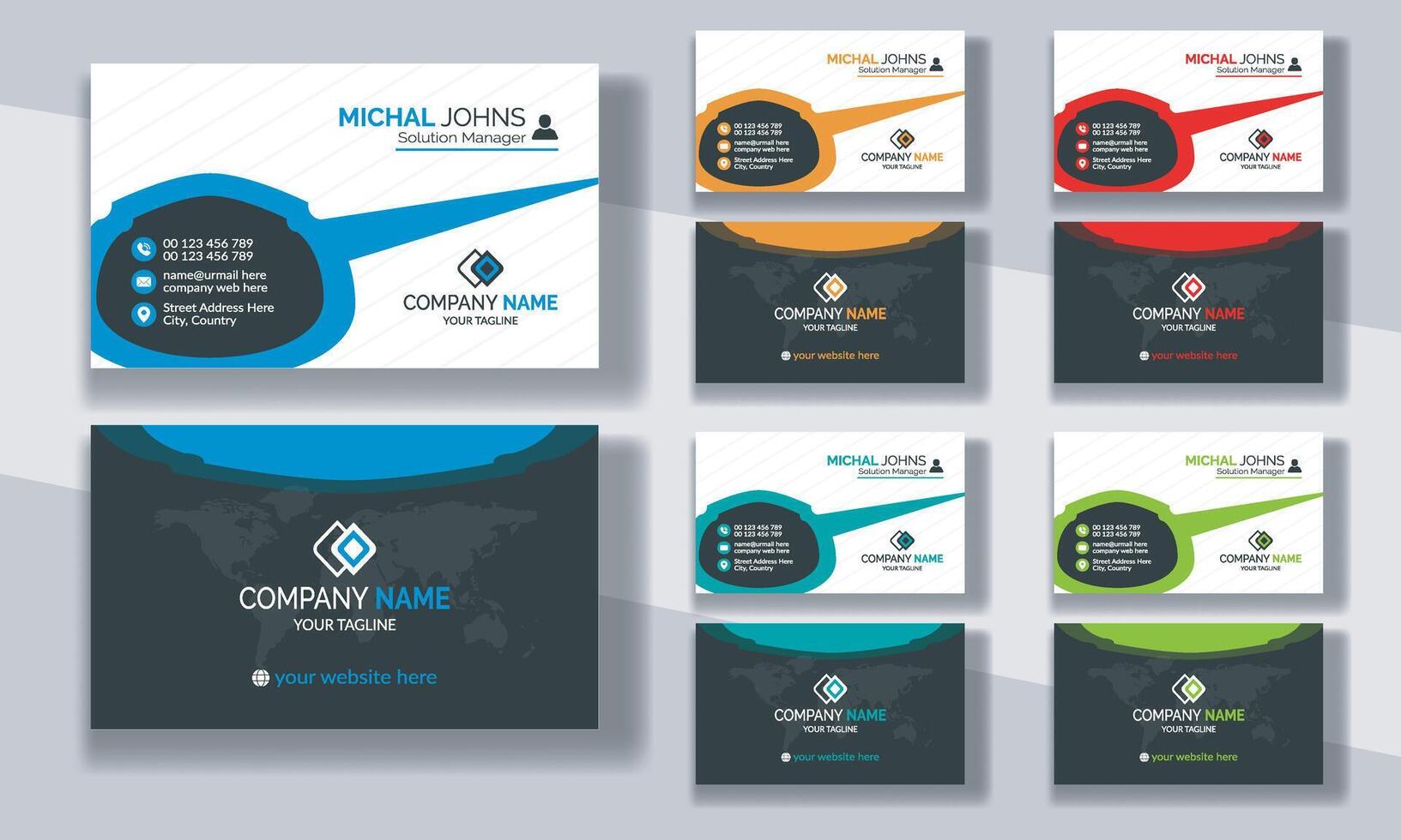Creative modern clean corporate double-side business card template, personal visiting card, professional simple identity blue, red, white and black elegant visiting card. vector