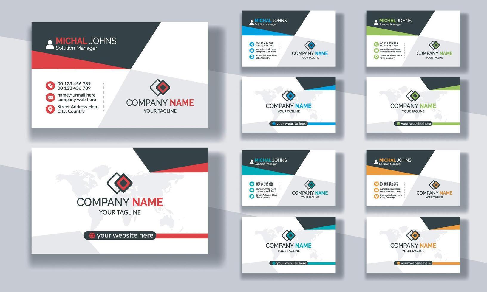 Creative modern clean corporate double-side business card template, personal visiting card, professional simple identity blue, red, white and black elegant visiting card. vector