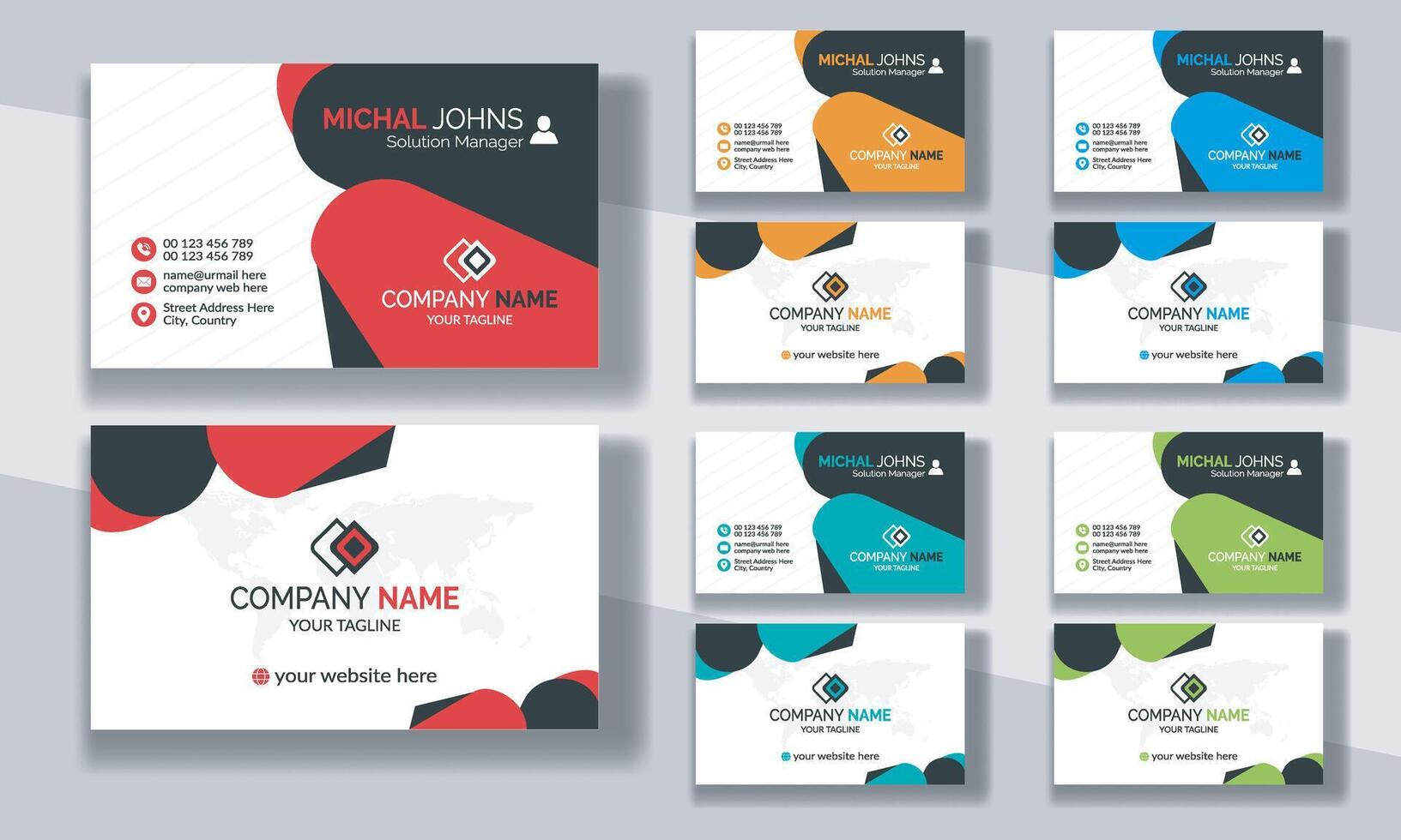 Creative modern clean corporate double-side business card template, personal visiting card, professional simple identity blue, red, white and black elegant visiting card. vector