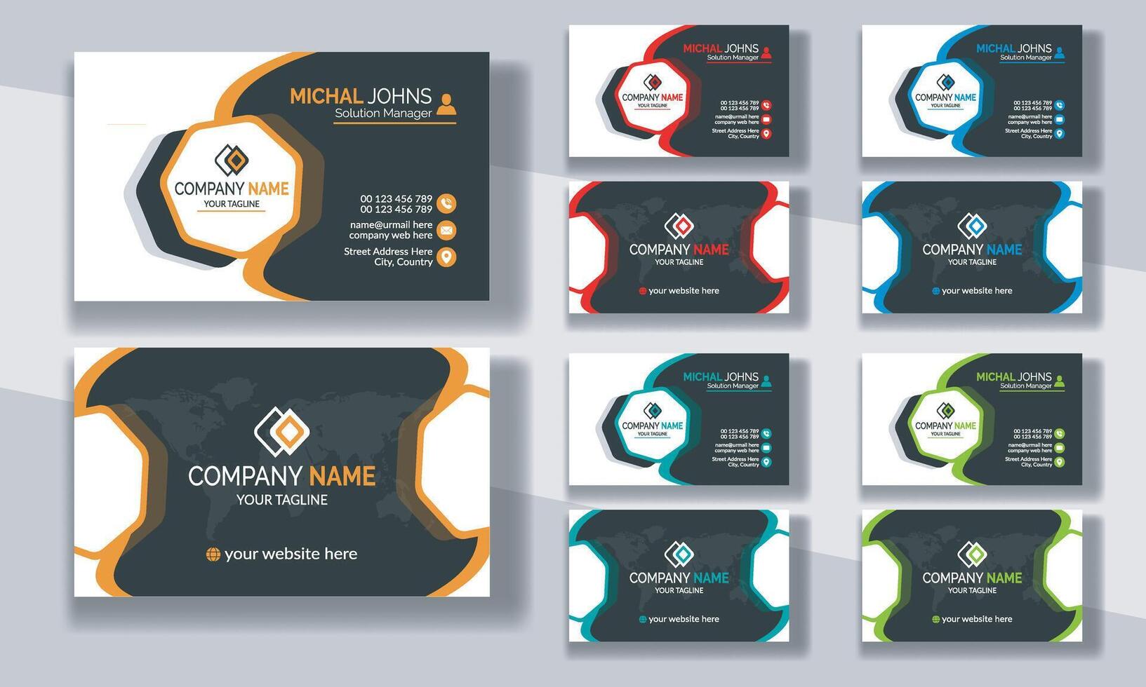 Creative modern clean corporate double-side business card template, personal visiting card, professional simple identity blue, red, white and black elegant visiting card. vector