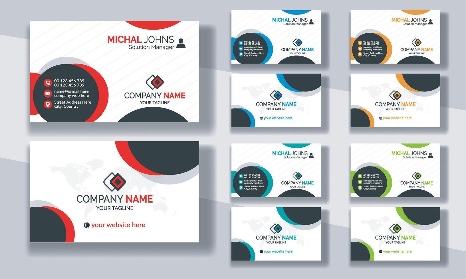 Creative modern clean corporate double-side business card template, personal visiting card, professional simple identity blue, red, white and black elegant visiting card. vector