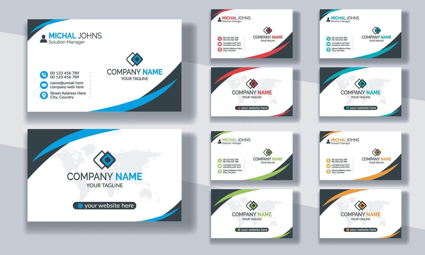Creative modern clean corporate double-side business card template, personal visiting card, professional simple identity blue, red, white and black elegant visiting card. vector