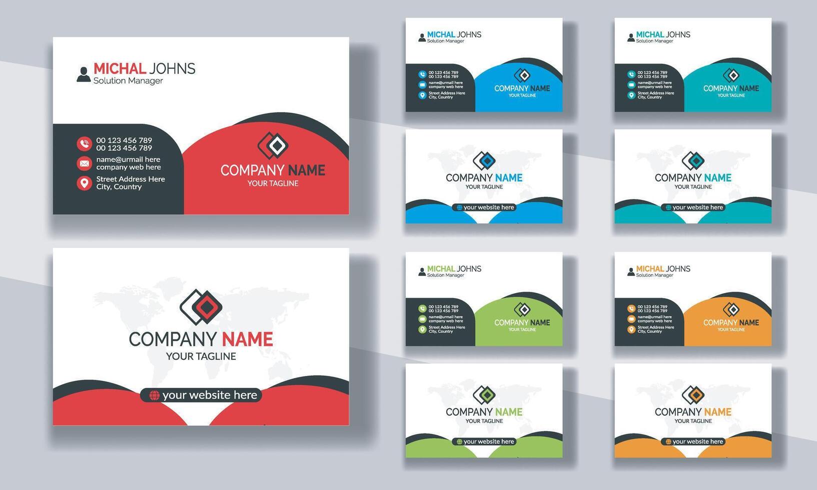 Creative modern clean corporate double-side business card template, personal visiting card, professional simple identity blue, red, white and black elegant visiting card. vector