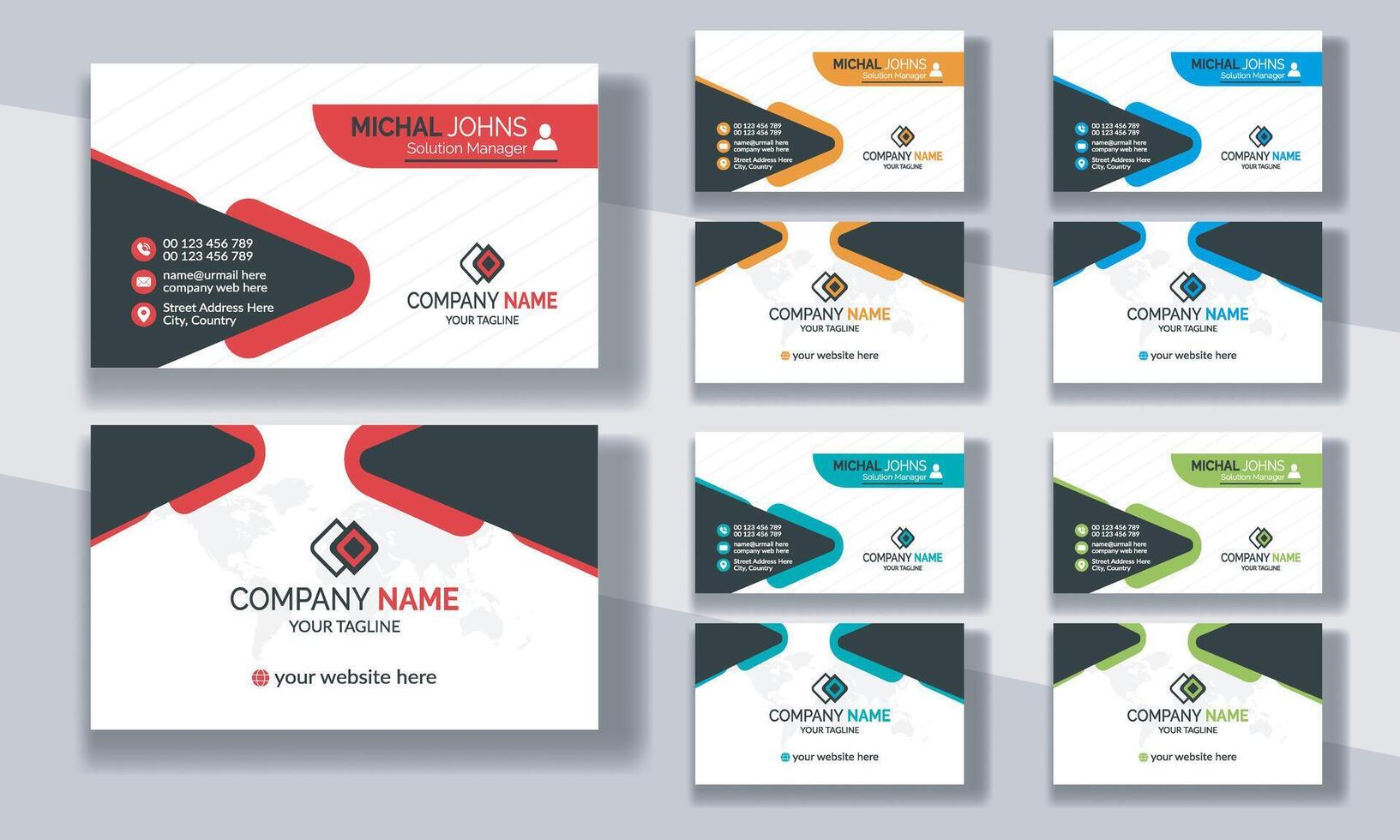 Creative modern clean corporate double-side business card template, personal visiting card, professional simple identity blue, red, white and black elegant visiting card. vector