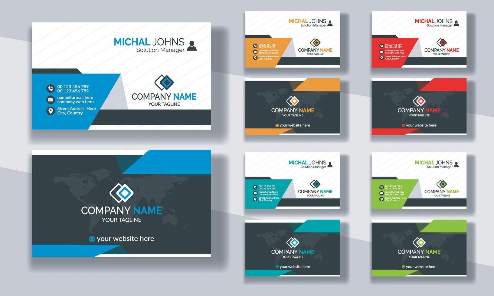 Creative modern clean corporate double-side business card template, personal visiting card, professional simple identity blue, red, white and black elegant visiting card. vector
