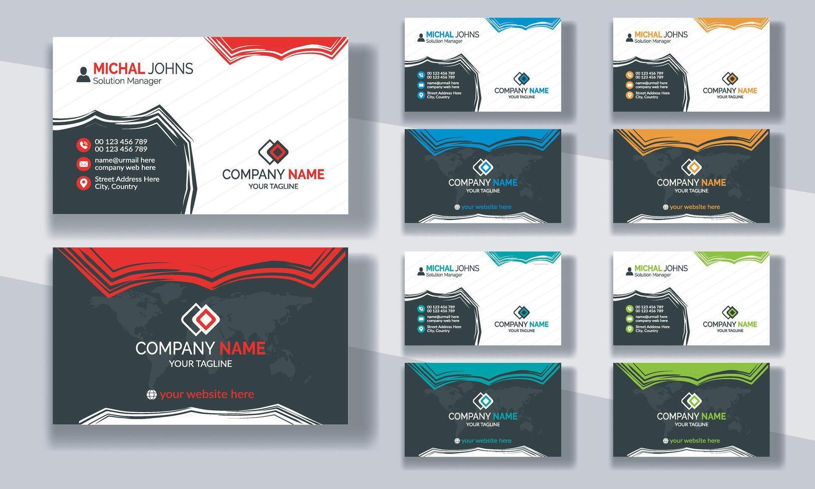 Creative modern clean corporate double-side business card template, personal visiting card, professional simple identity blue, red, white and black elegant visiting card. vector