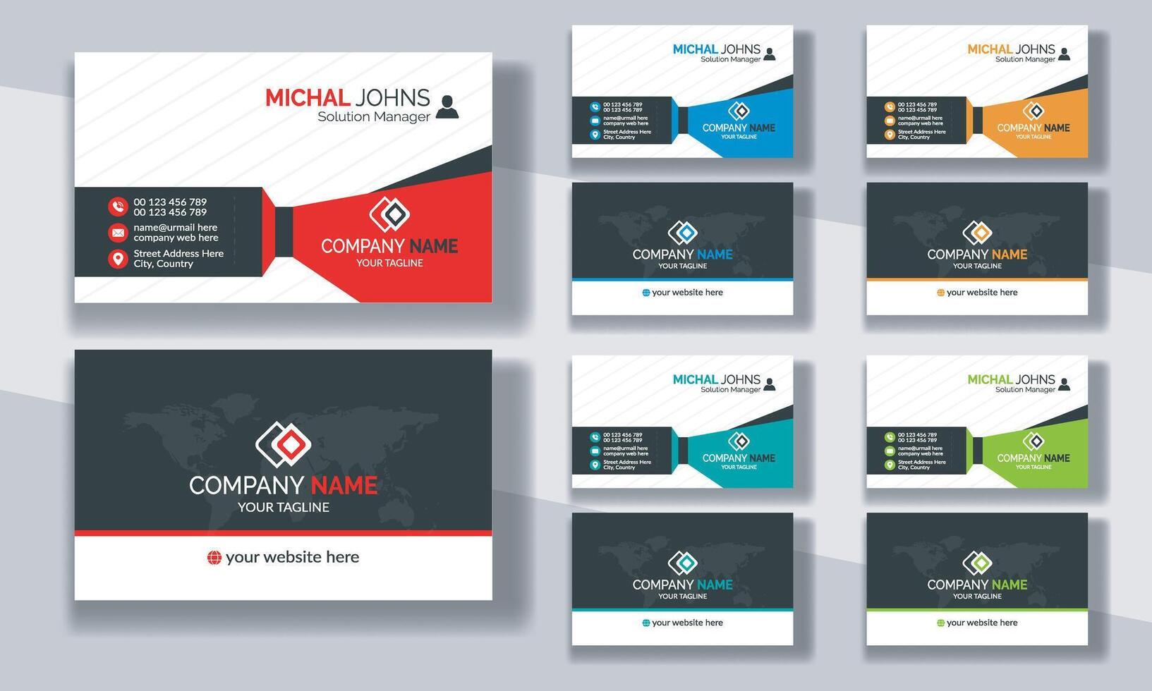 Creative modern clean corporate double-side business card template, personal visiting card, professional simple identity blue, red, white and black elegant visiting card. vector