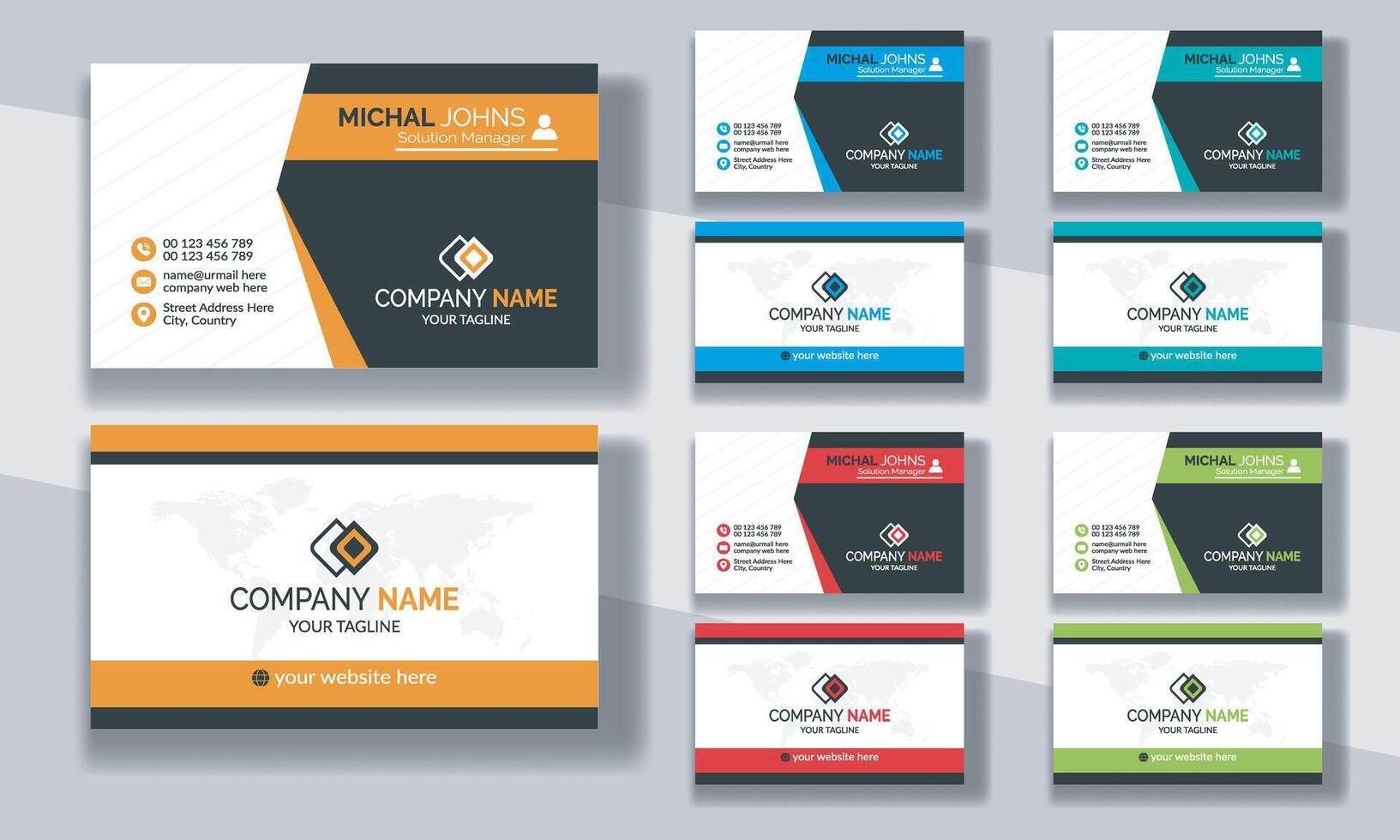 Creative modern clean corporate double-side business card template, personal visiting card, professional simple identity blue, red, white and black elegant visiting card. vector