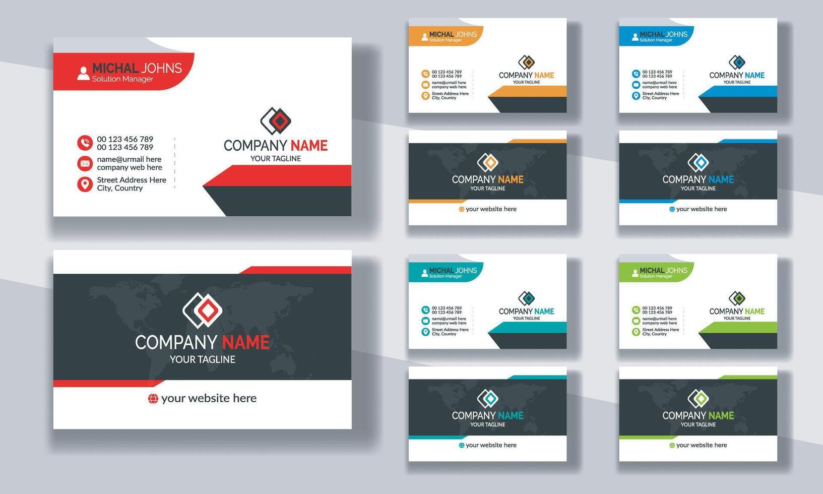 Creative modern clean corporate double-side business card template, personal visiting card, professional simple identity blue, red, white and black elegant visiting card. vector