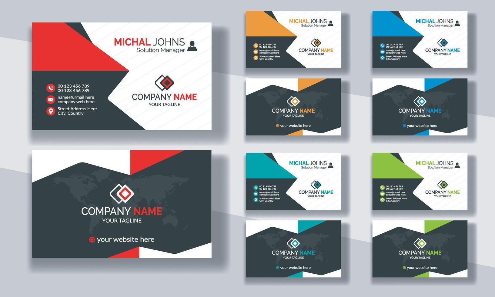 Creative modern clean corporate double-side business card template, personal visiting card, professional simple identity blue, red, white and black elegant visiting card. vector