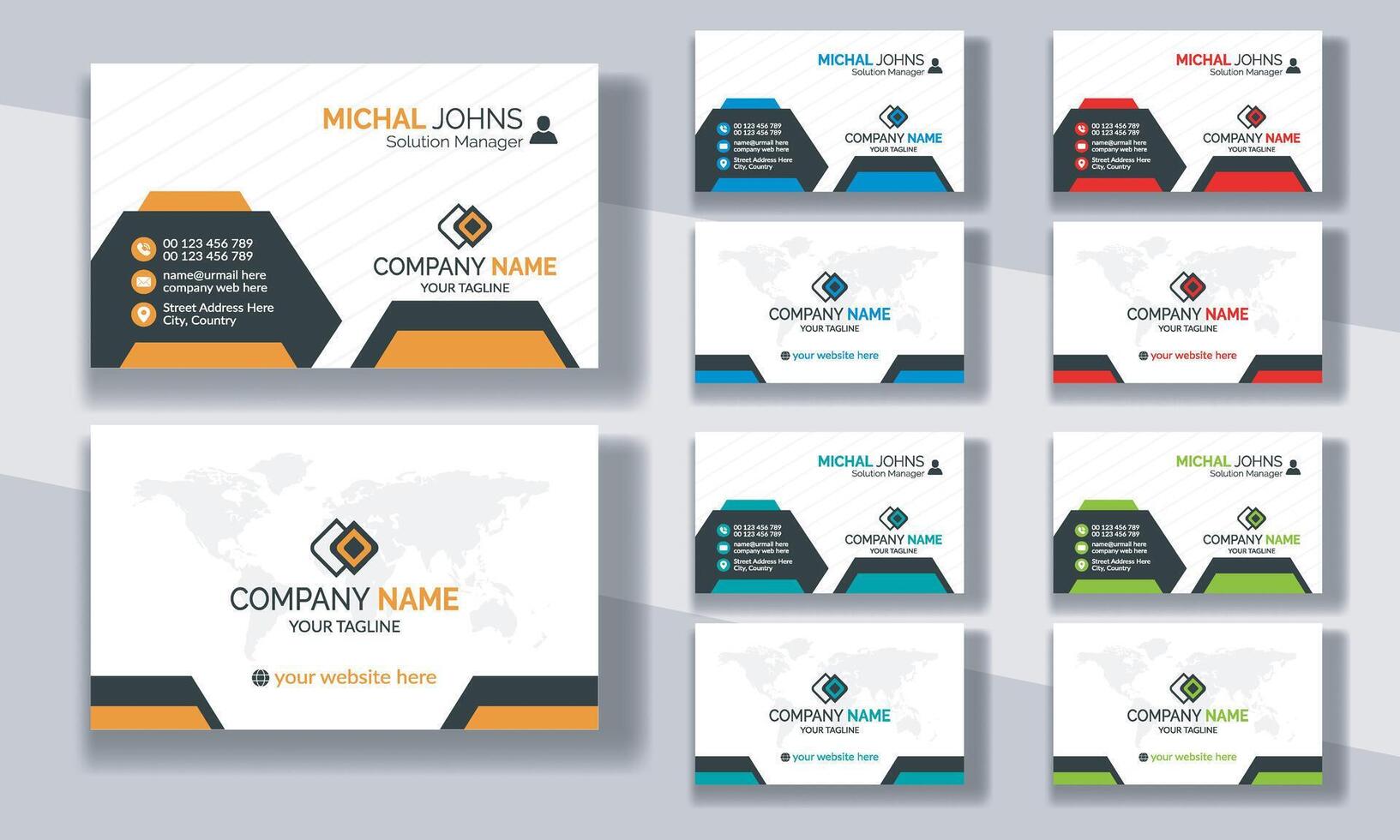 Creative modern clean corporate double-side business card template, personal visiting card, professional simple identity blue, red, white and black elegant visiting card. vector