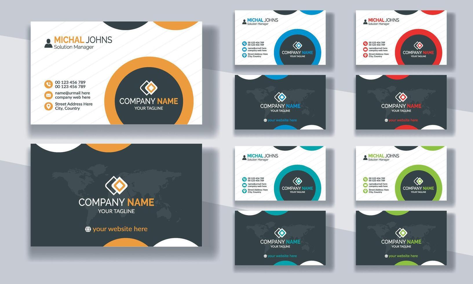 Creative modern clean corporate double-side business card template, personal visiting card, professional simple identity blue, red, white and black elegant visiting card. vector