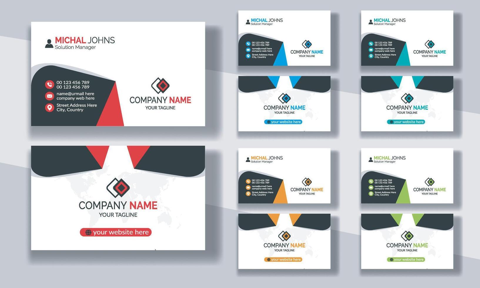 Creative modern clean corporate double-side business card template, personal visiting card, professional simple identity blue, red, white and black elegant visiting card. vector