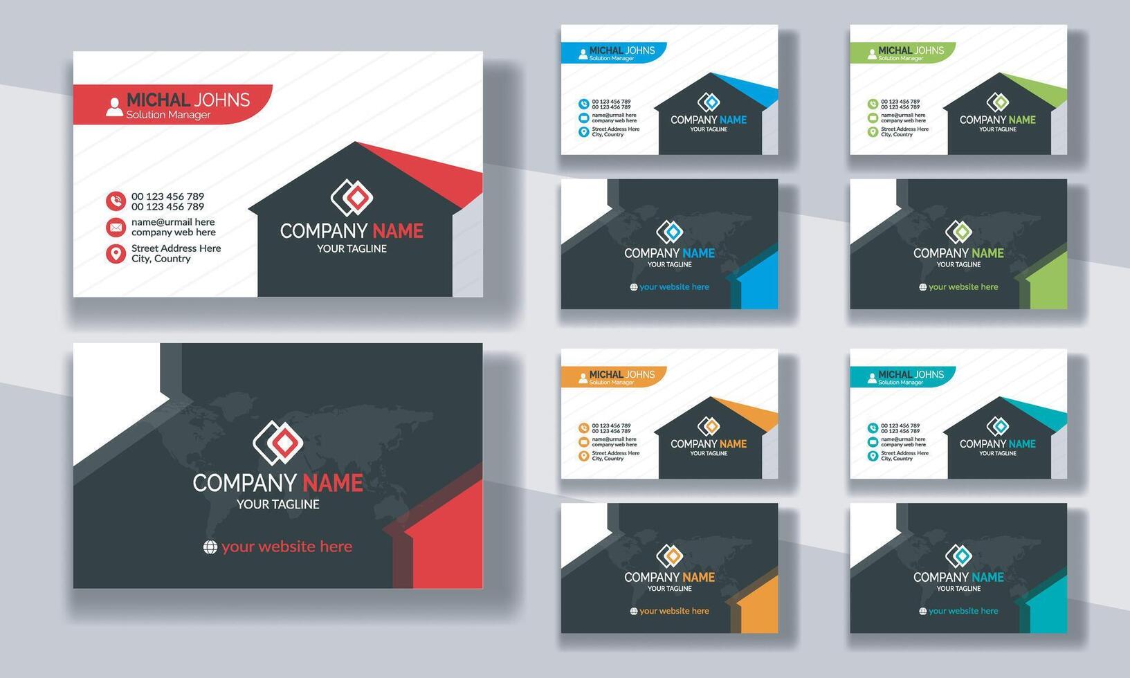 Creative modern clean corporate double-side business card template, personal visiting card, professional simple identity blue, red, white and black elegant visiting card. vector