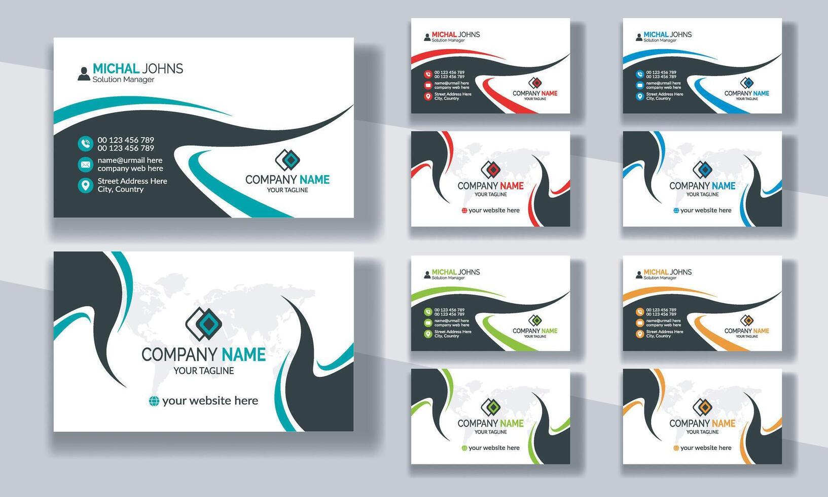 Creative modern clean corporate double-side business card template, personal visiting card, professional simple identity blue, red, white and black elegant visiting card. vector